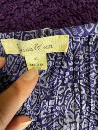Brina &em Womens Shirt Blouse Top Size XL Purple Button Up Lace Trim. Pre-owned
