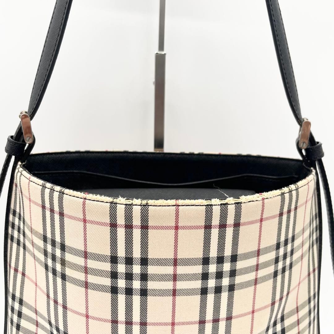 Burberry Nova Check Leather Tote Bag, 8.7×10.6×4.7in, Used