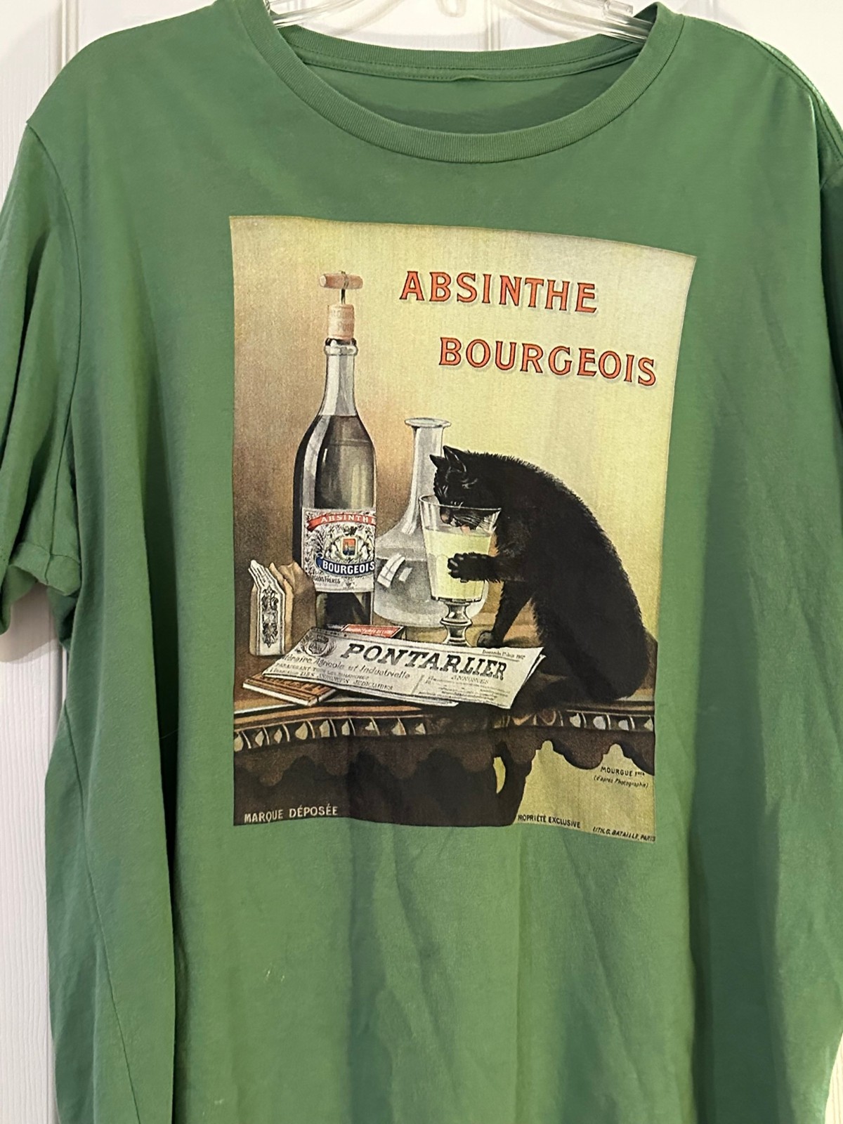 Women’s French Absinthe Drink Paris Cat Green T-Shirt Top 16-18W