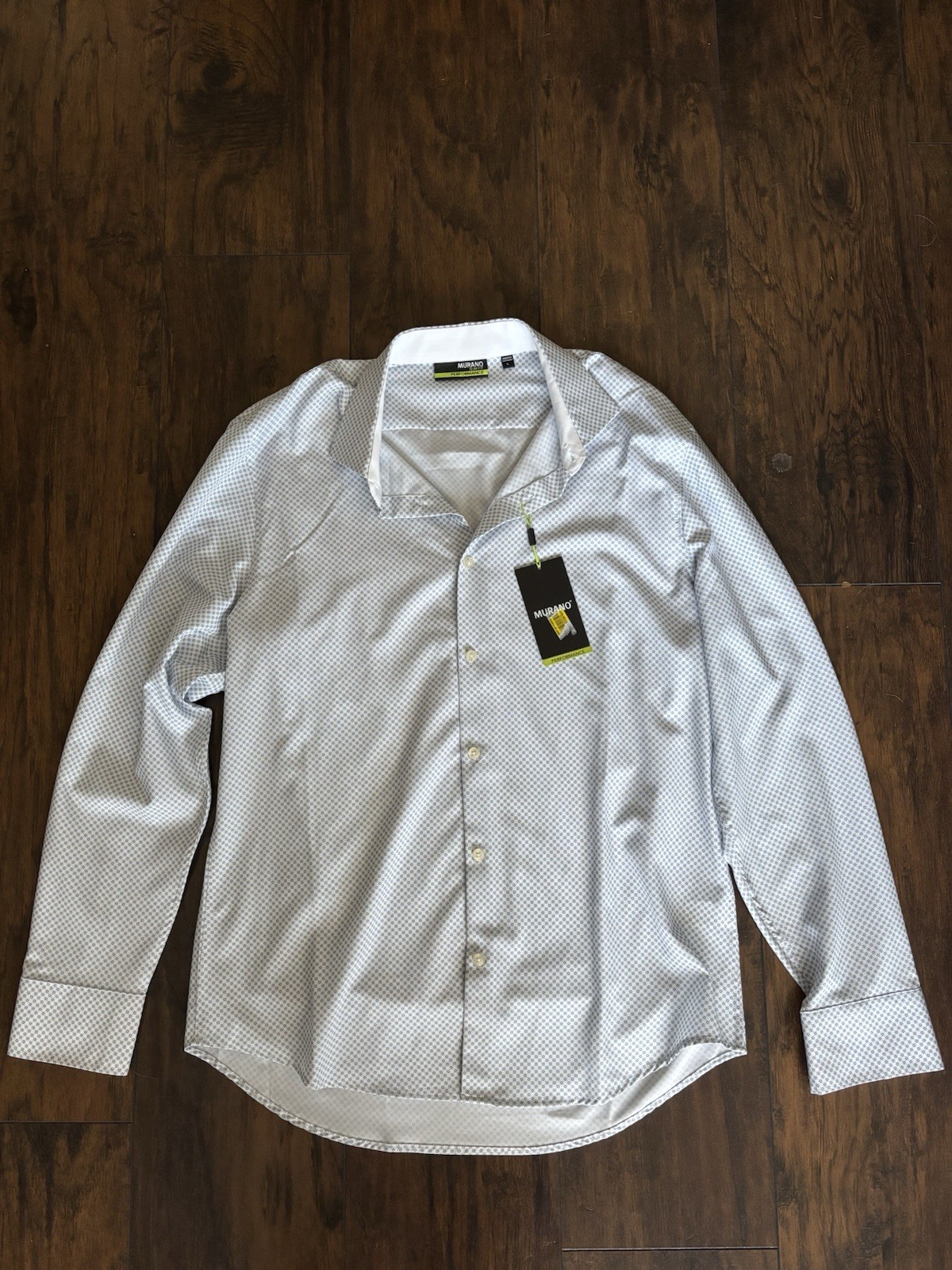 Men’s Murano New With Tag Button Up Dress Shirt Size Large White And Blue