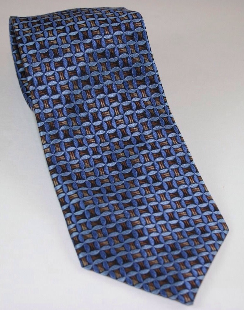 Pronto Uomo 100% Silk Blue Brown Tie Classic Tie 3 3/4″ wide NWT