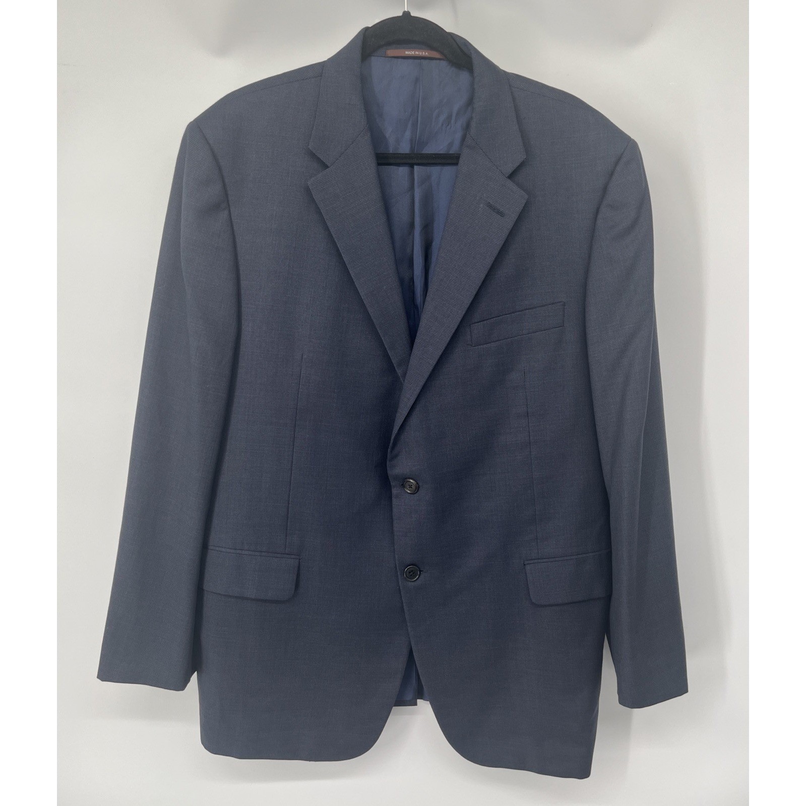 Hickey Freeman Traveler 2 PC Suit Mens 46R 38×31 Solid Navy Blue Soft Light Wool