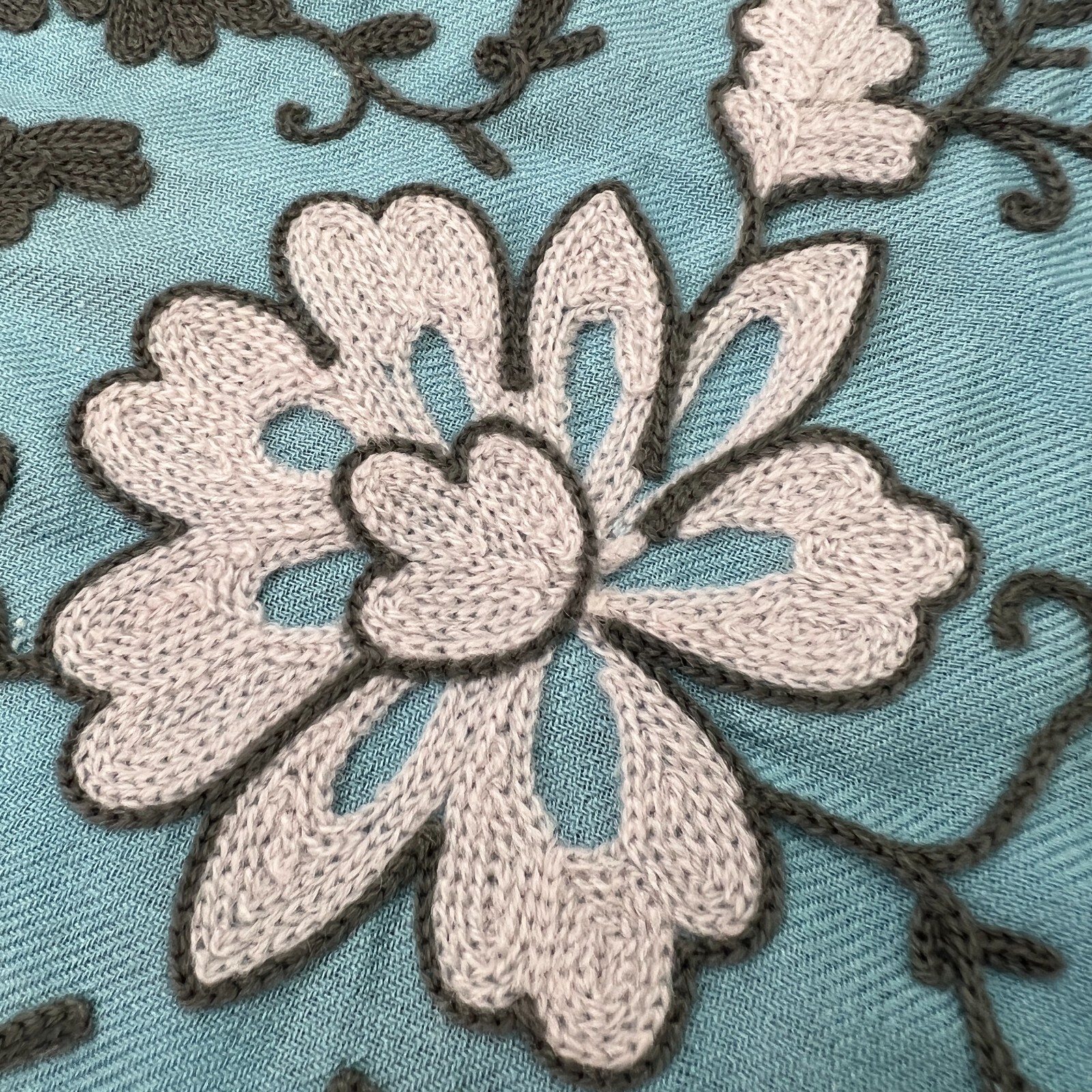 Floral Scarf Women 60.5×12.75 Wool Silk Casual Shawl Fringe Resort Work Party Ex