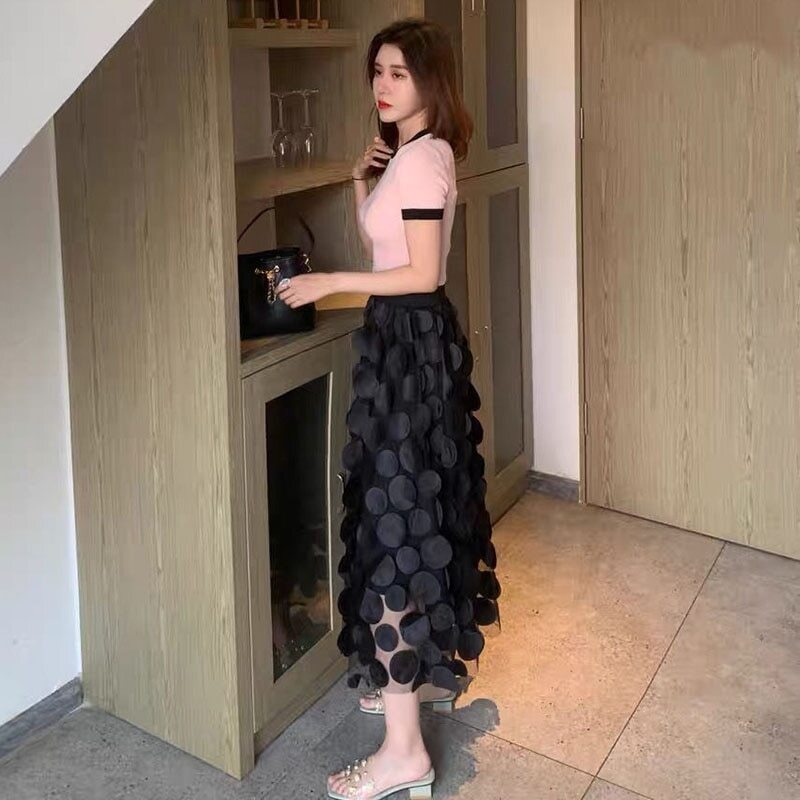 Mesh Long Skirts Fashion Elastic High Waist Tulle Skirt Casual A-Line Skirt