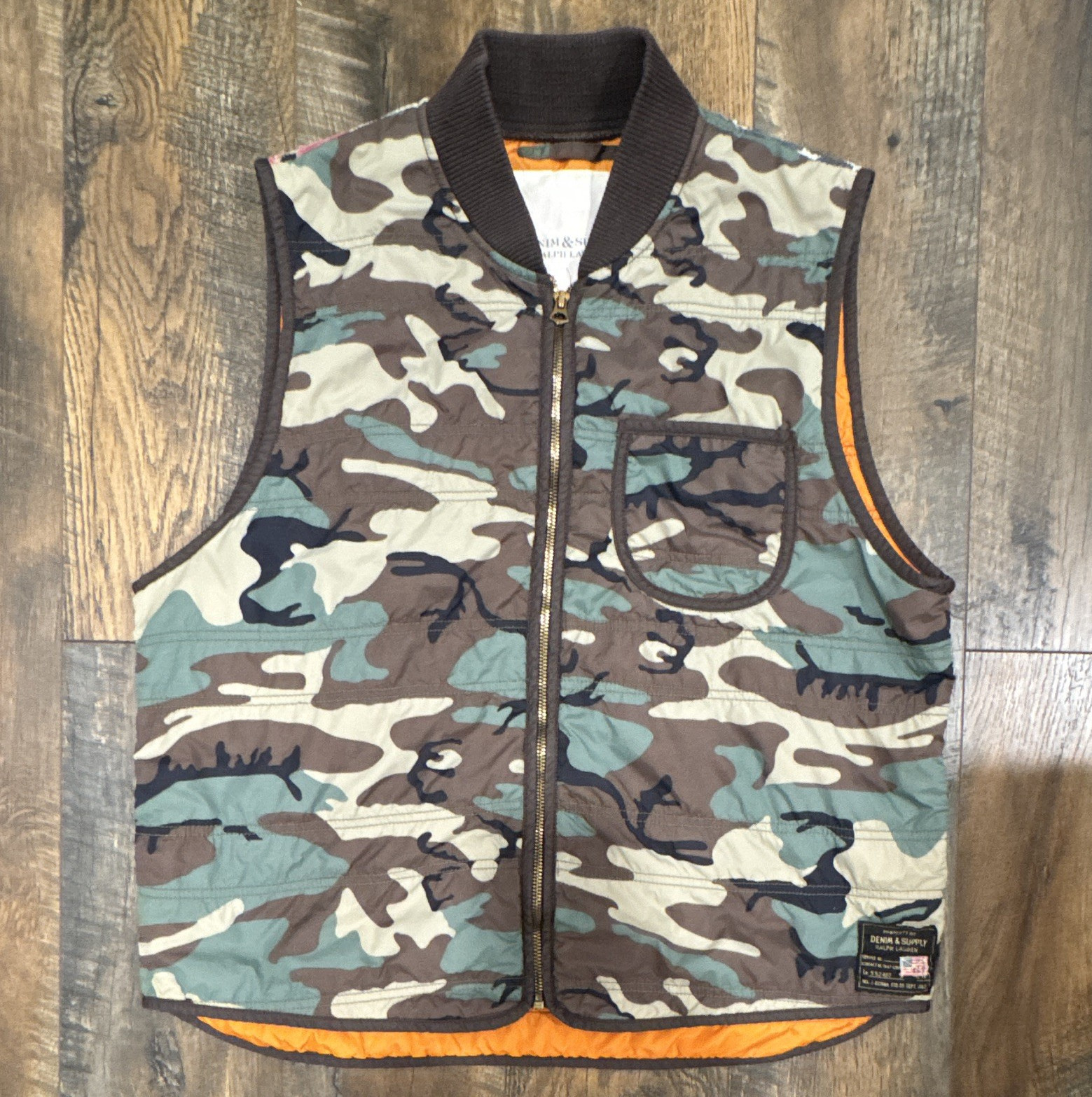 Denim & Supply Ralph Lauren Men’s Camo Full Zip Stand Collar Flag Vest L/G