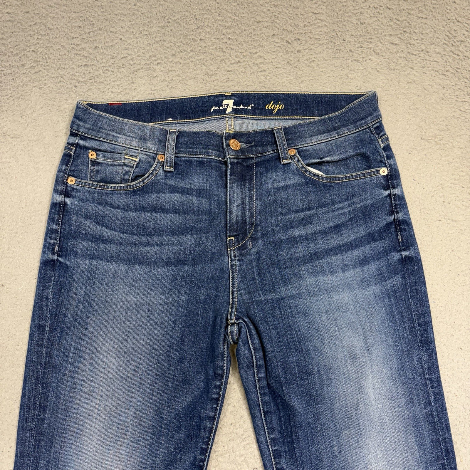 7 For All Mankind Dojo Jeans Womens 29 Blue Flare Mid Rise Dark Wash Denim Pants