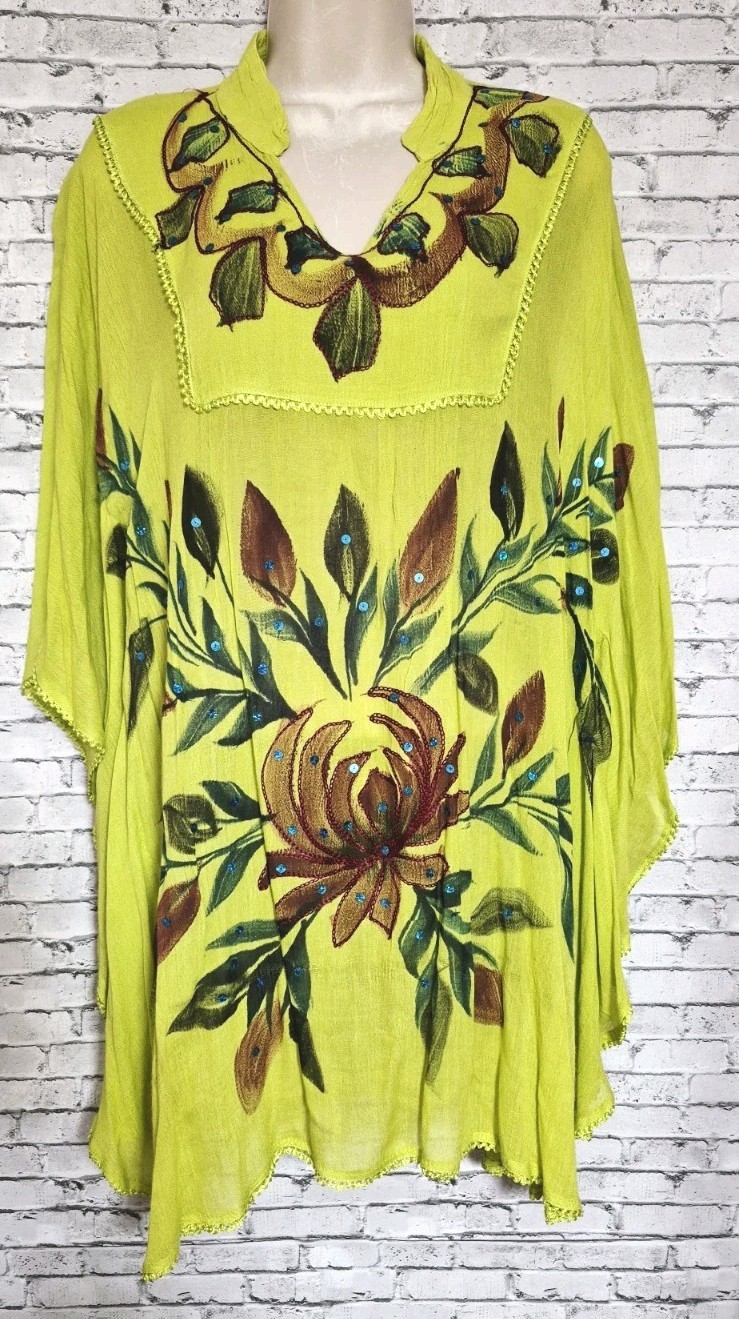 California Breeze Free Size Floral Embroidered Sequin Tunic Top Cover-Up Beach