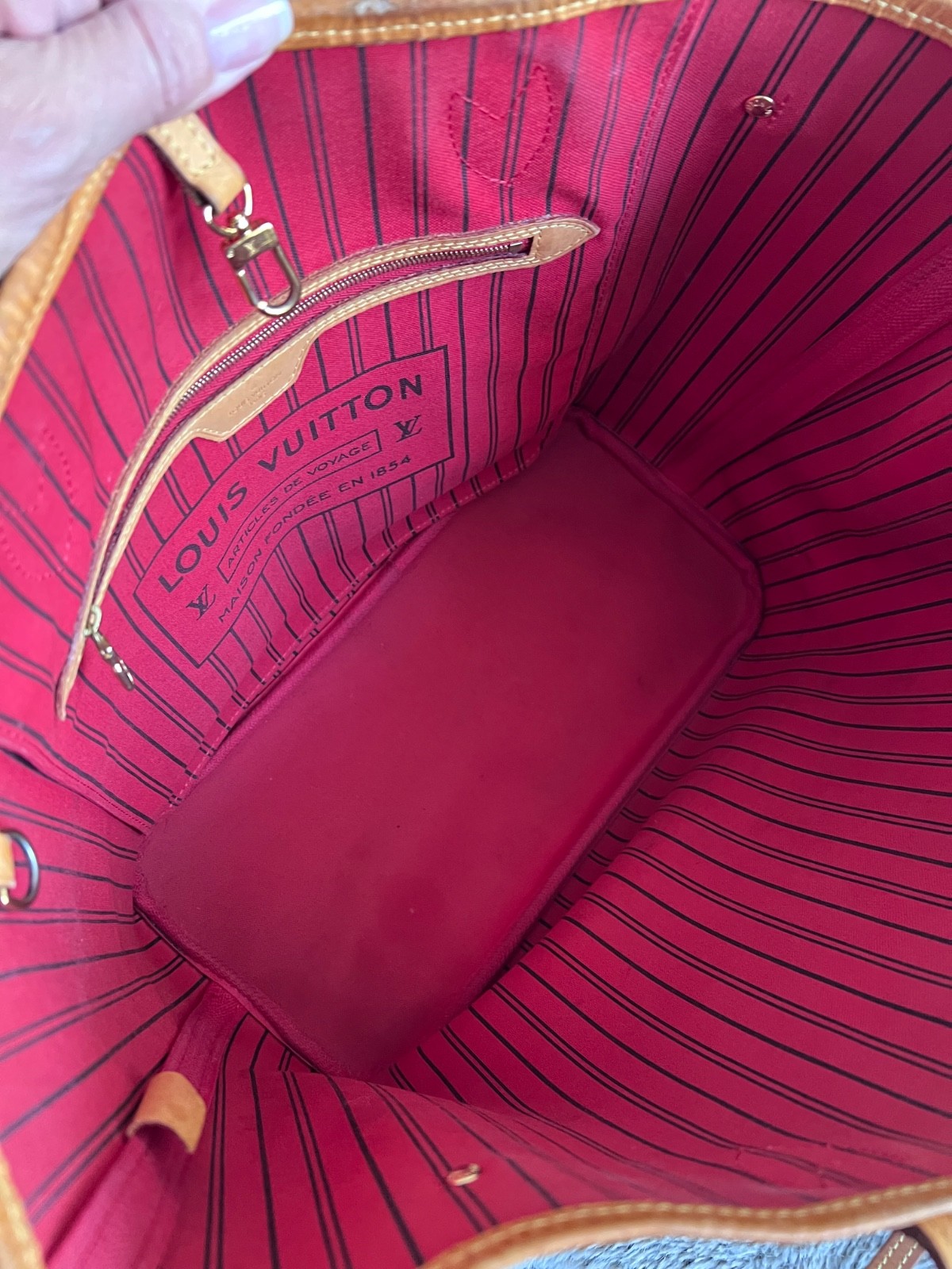 Louis Vuitton Neverfull Tote (M41177) MM Brown/Cerise Red Canvas Monogram