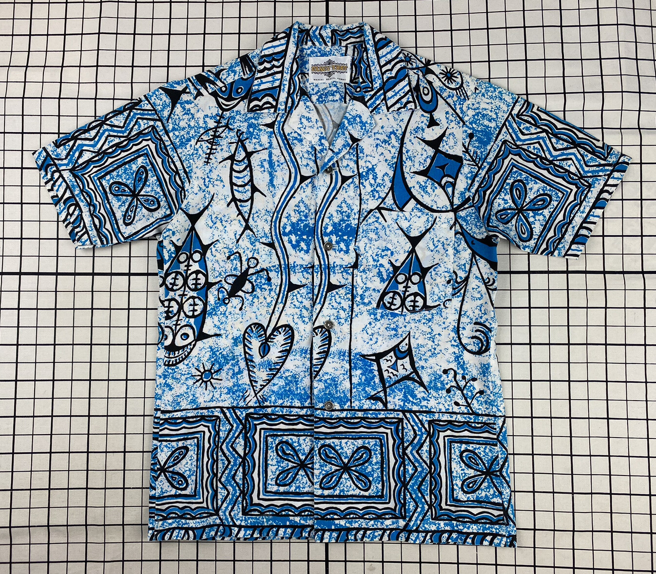 vintage 60s FANCY THAT HAWAIIAN POCKET BUTTON UP shirt METAL BUTTONS TRIBAL
