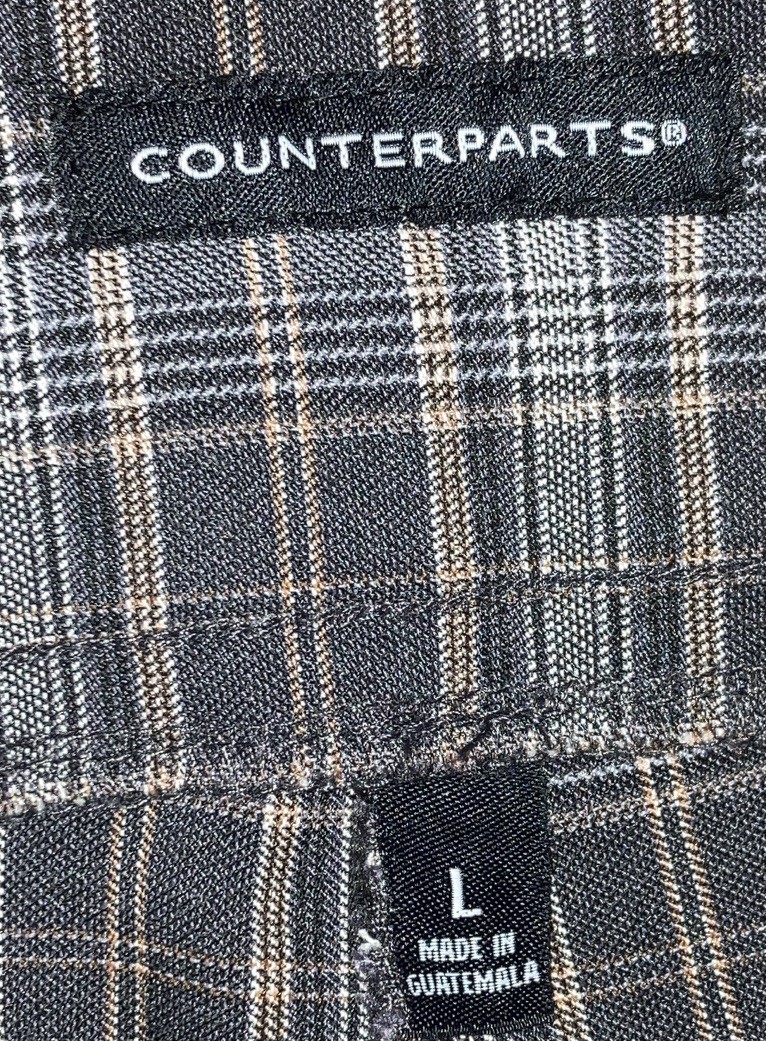 Counterparts Women’s Black White & Gold Plaid Dress Pants L Flat Front Stretch