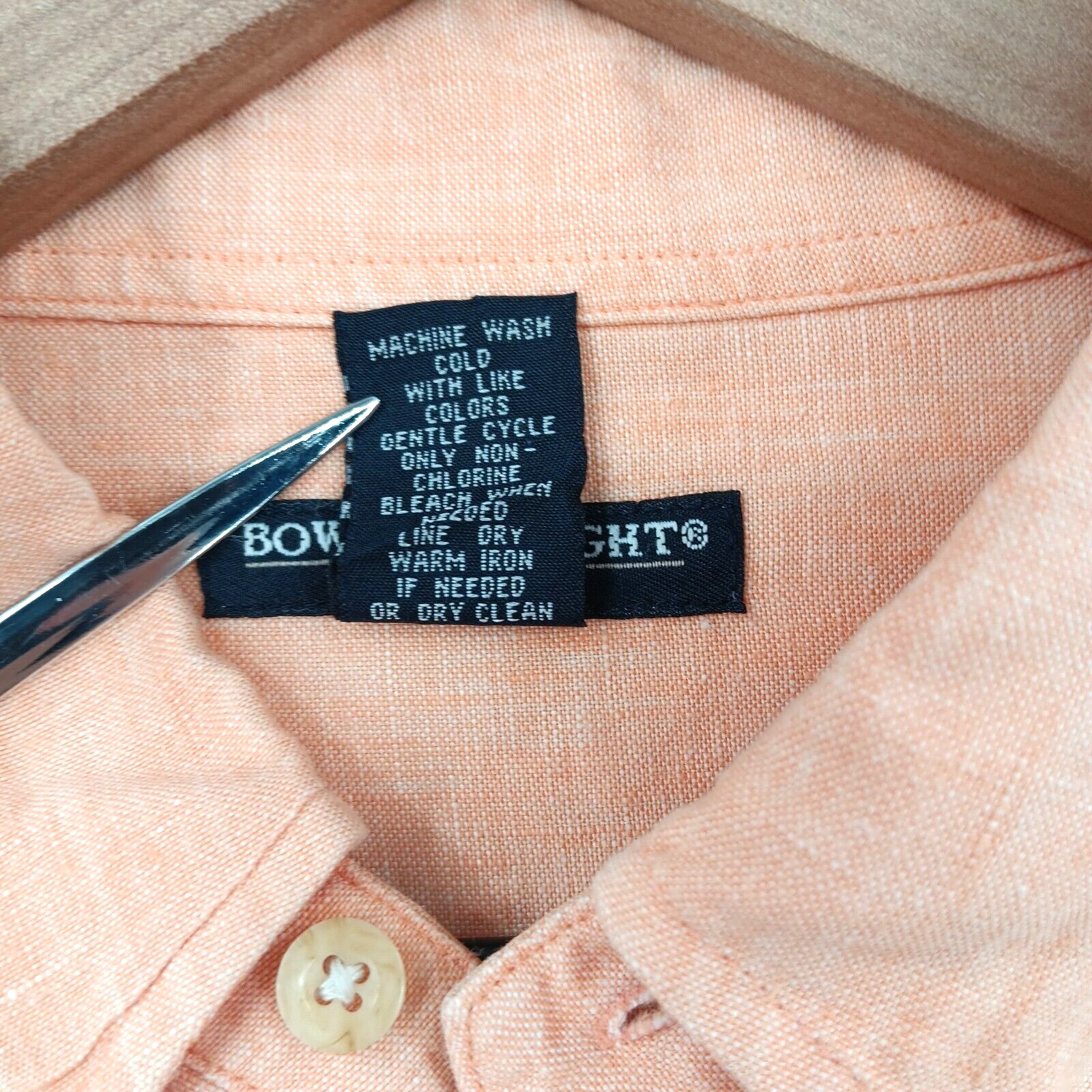 Bowen & Wright Shirt Mens Medium Orange 100% Linen Button Up Long Sleeve Casual