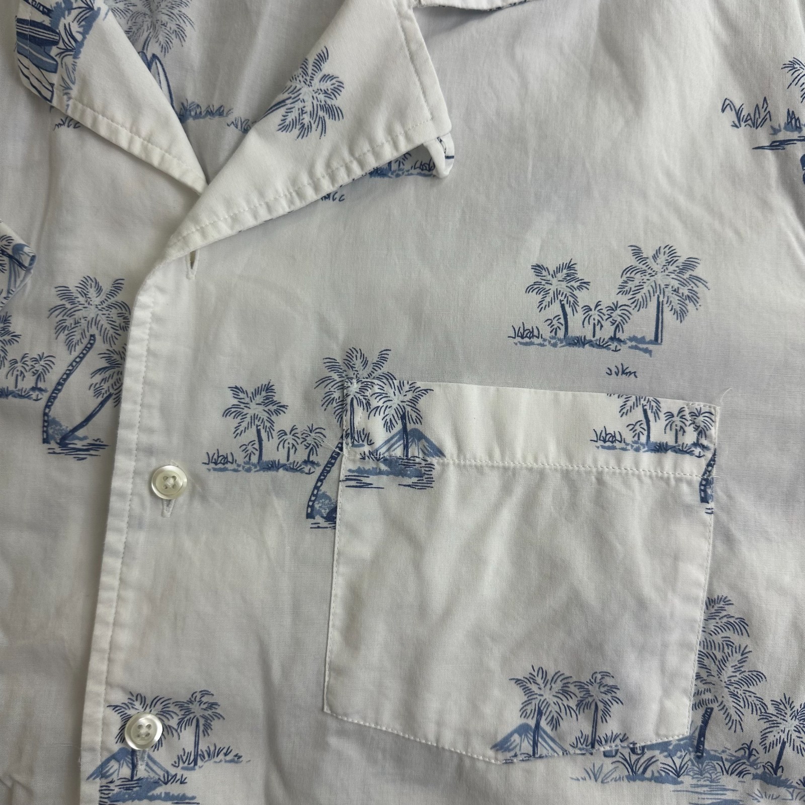 Brooks Brothers Hawaiian Camp Loop Shirt Blue Palm Tree Surfboard Regent Mens L