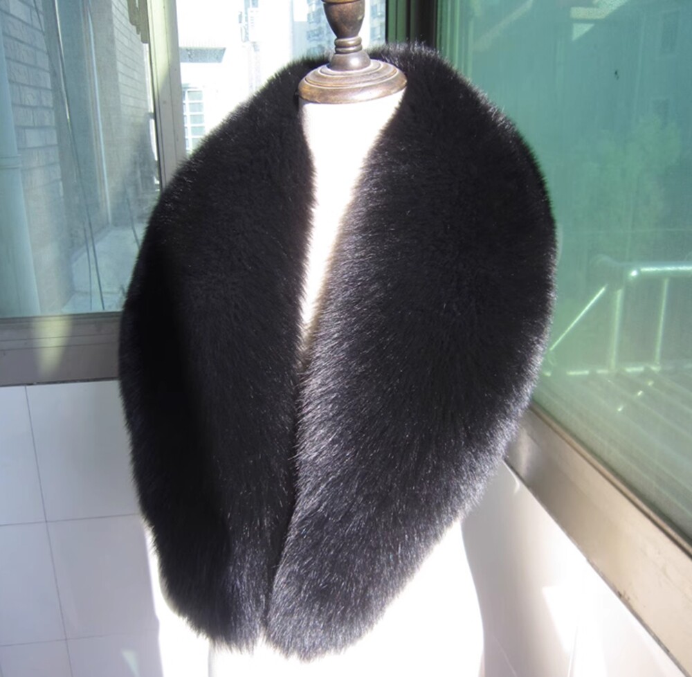 100% Real fox fur collar neck wrap /scarf black unisex jacket collar 100*17cm