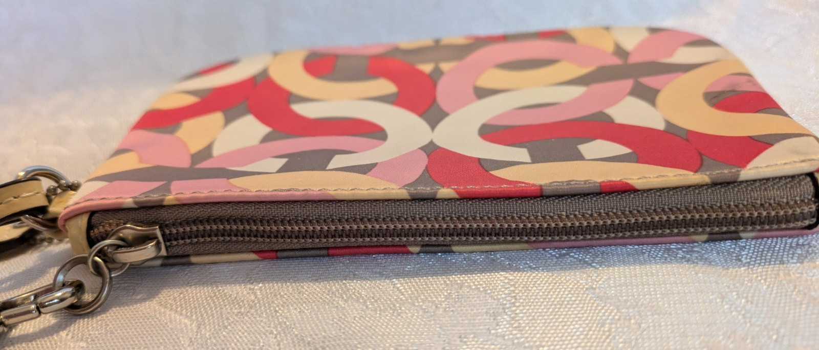 Coach Small Wristlet Corner Zip Signature Monogram C Logo Multicolor Pink