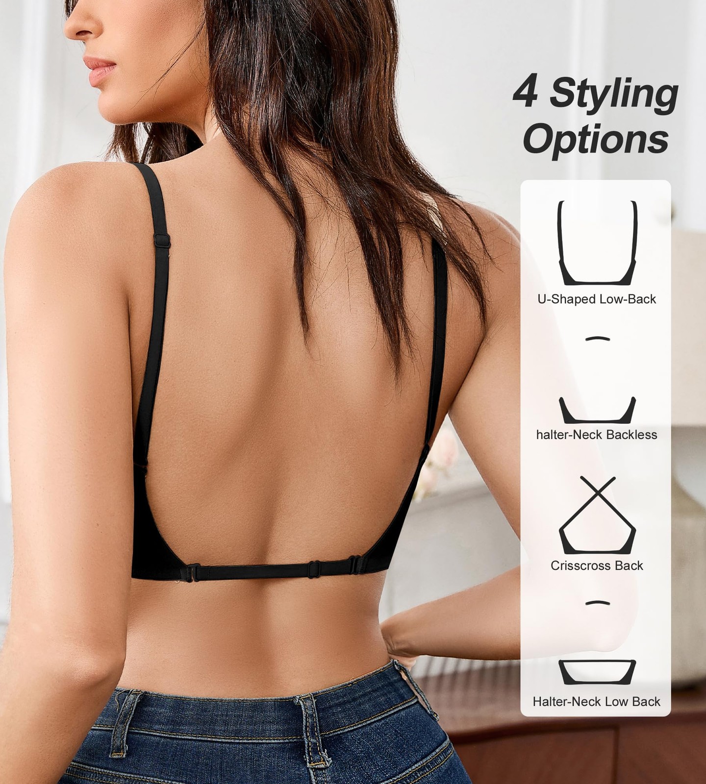 Low Back Bra Wireless Padded Bralette Comfort Halter Backless Cross Multiway USA