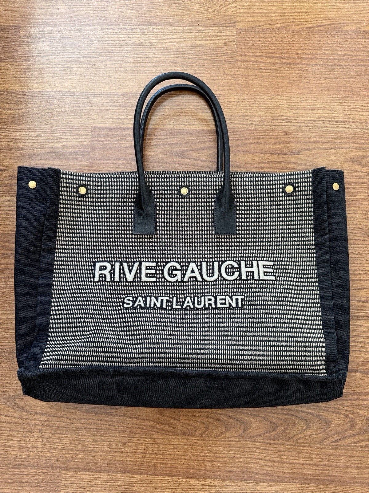 Saint Laurent Rive Gauche Tote Black/White Logo Zip Closure, Inner Pockets