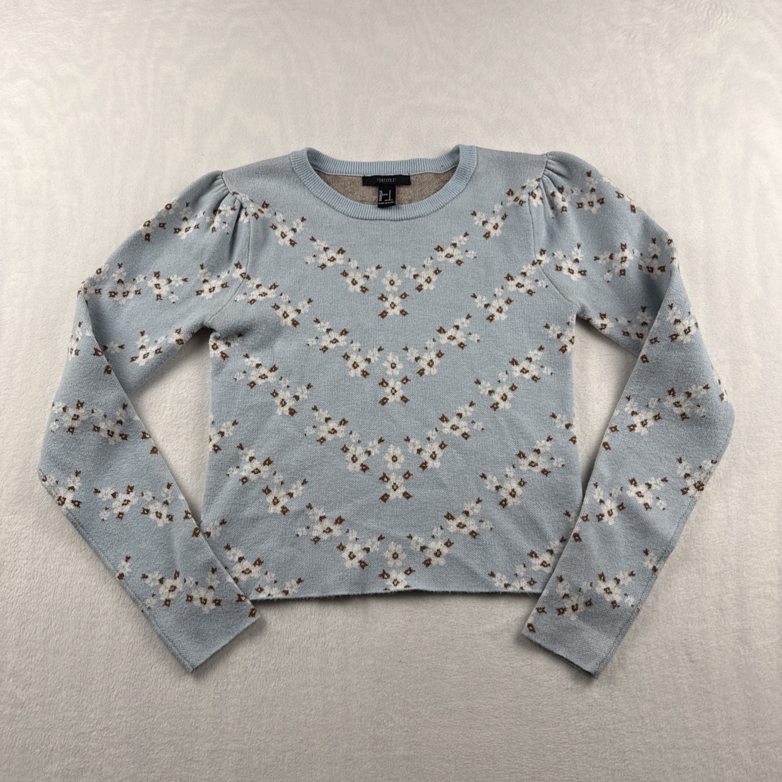 Forever 21 Women’s Floral Knot Sweater Size Small Blue Rayon Polyester Nylon