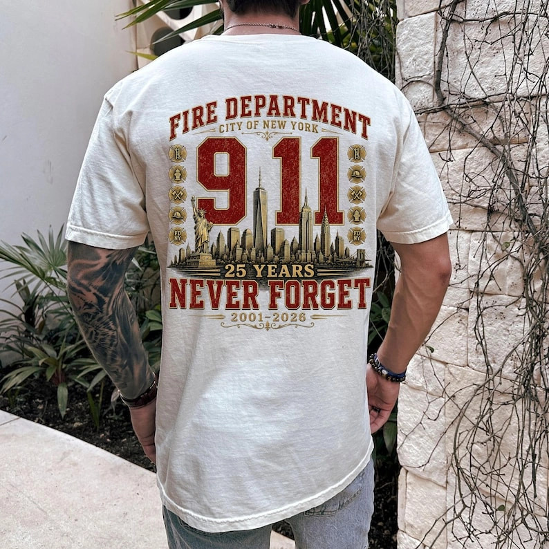 Never Forget 9/11 Shirt, Firefighter Memorial Graphic Tee