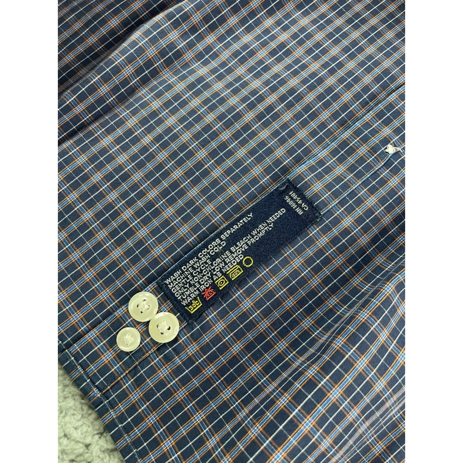 Nautica Shirt Mens 34 / 35 Button Down 17.5 in Blue Purple Plaid Non Iron Cotton