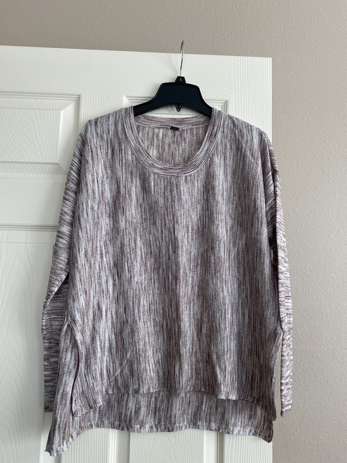 POOF women’s blouse L, pit to pit 22 in, long front 24 in, long back 26 in