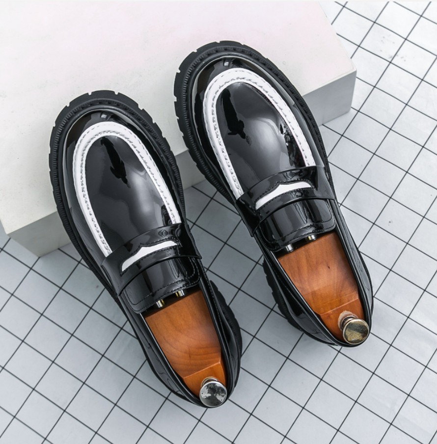 Men’s Platform Color Splicing Faux Leather Slip On Dress Thick Sole Formal Shoes