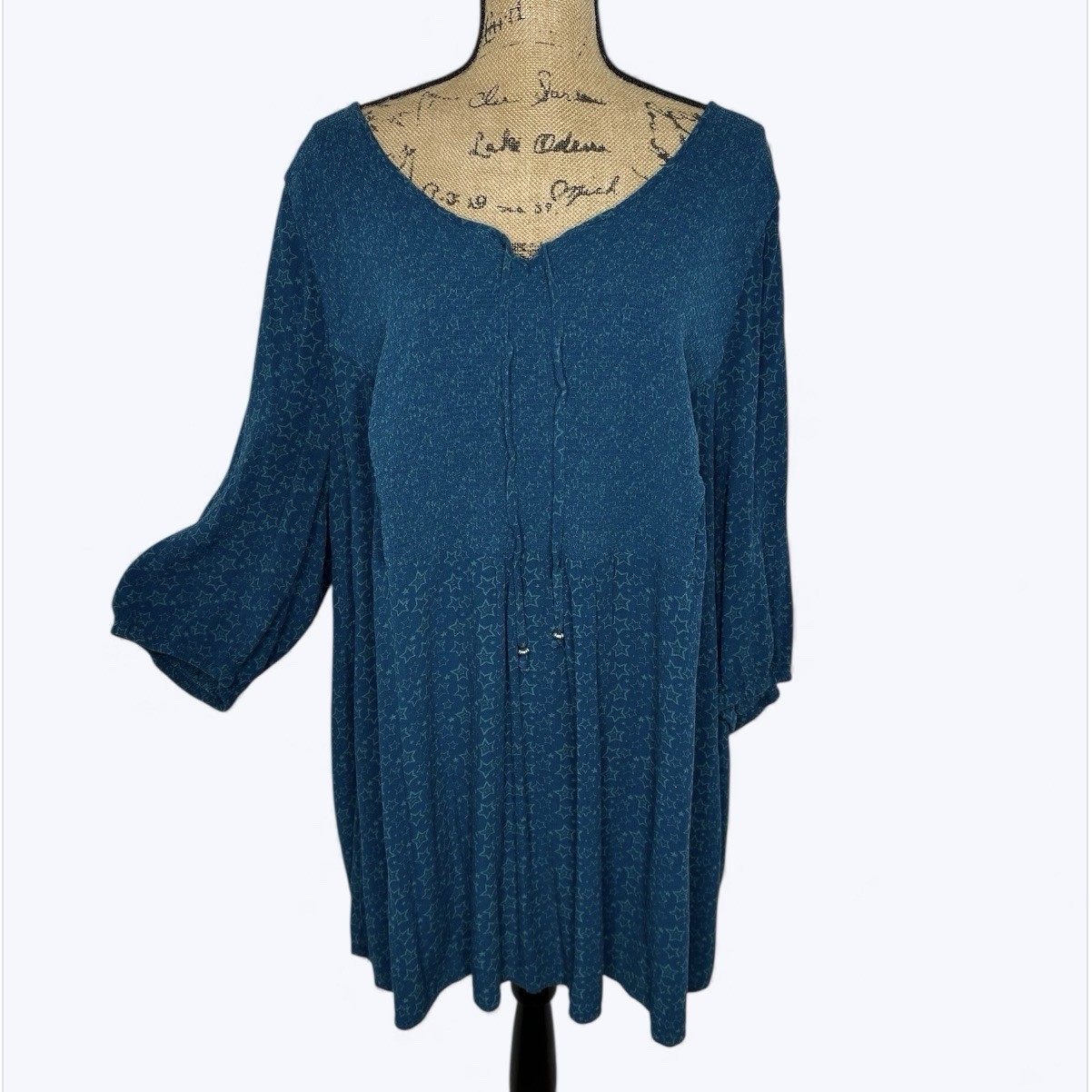 Ulla Popken Peasant Top Sz 24/26 Stars Celestial Smocked Artsy Lagenlook Whimsy