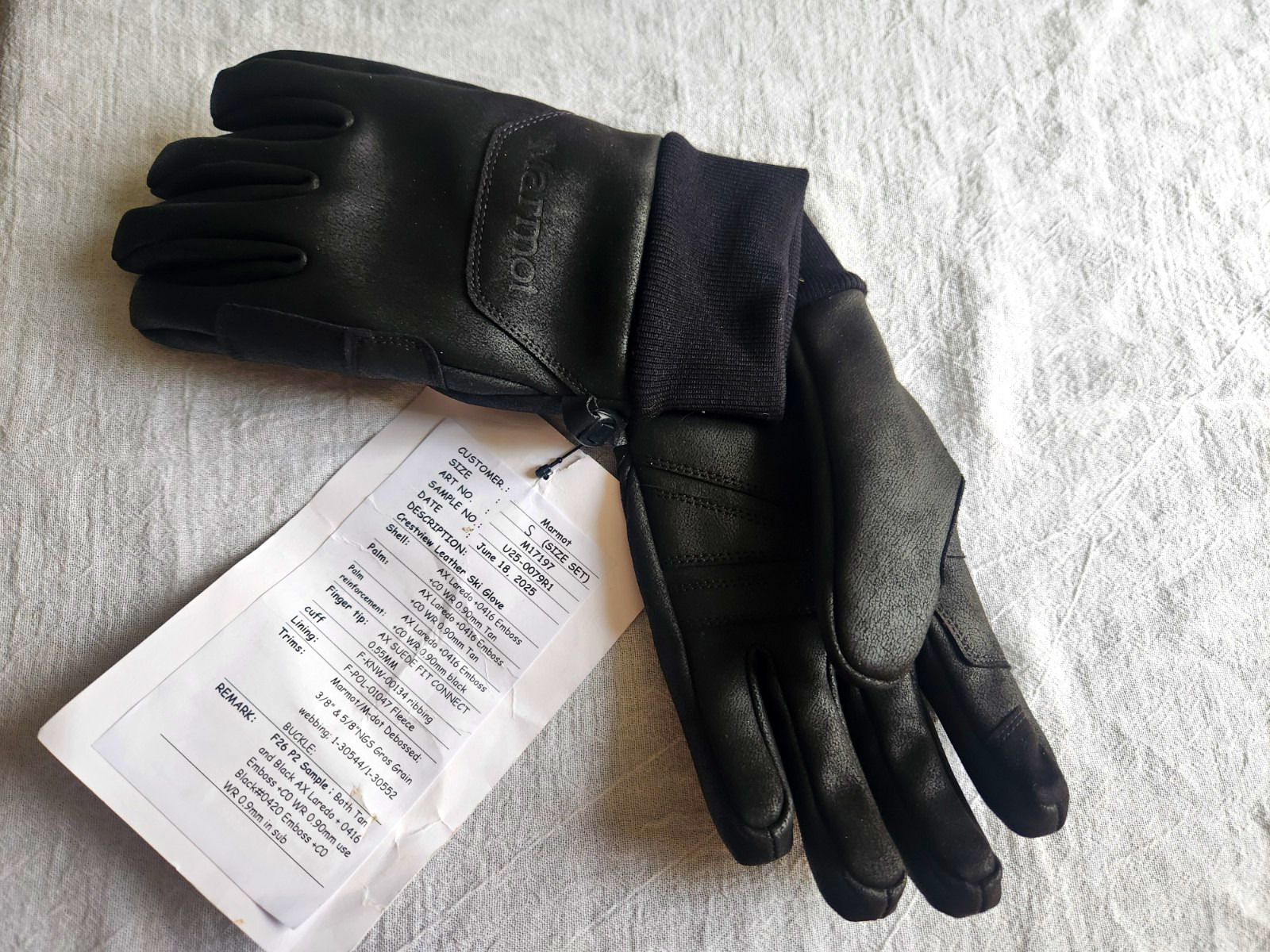 Marmot Women’s Black Leather Ski Gloves M Lined Fleece Wrist Warm Logo