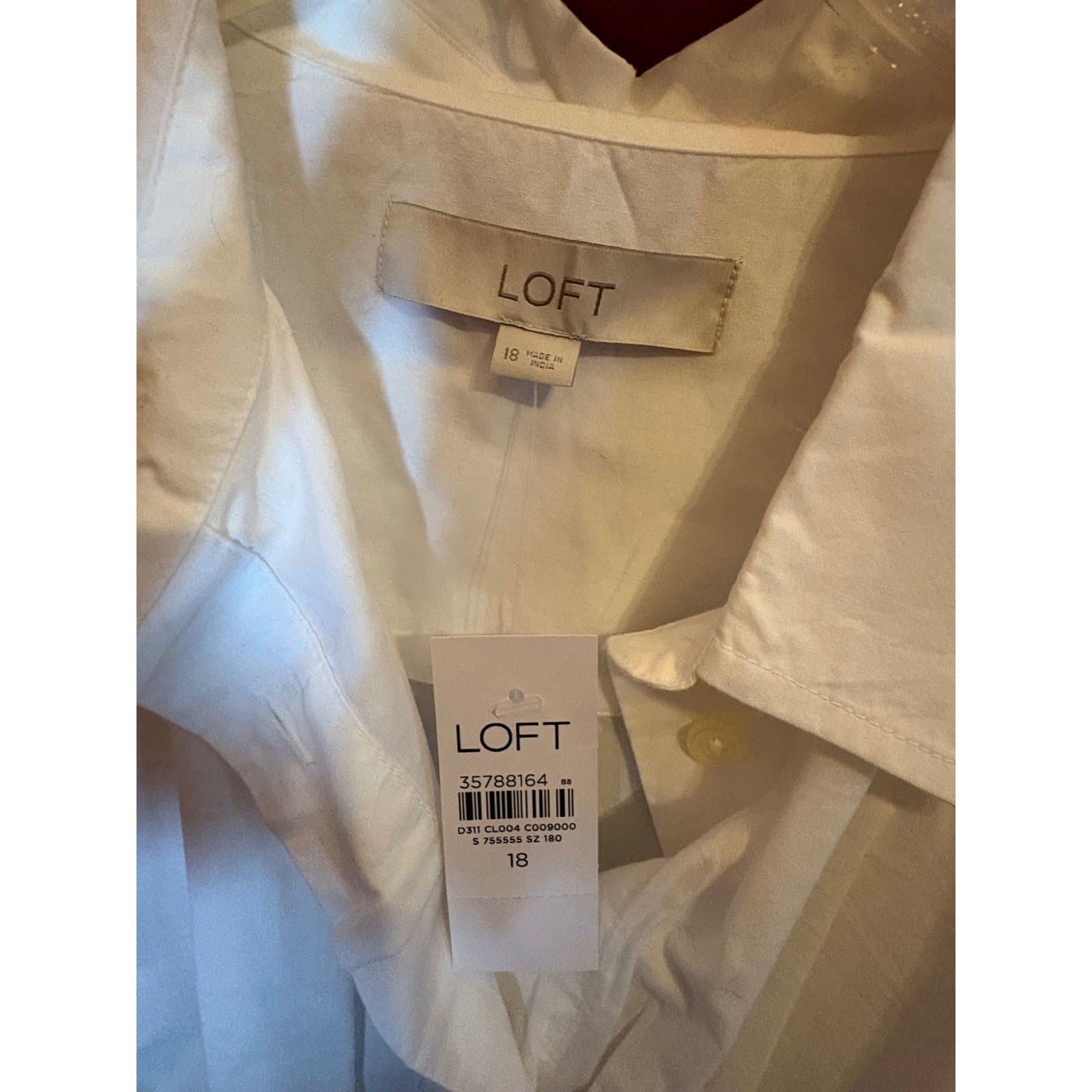 LOFT White Cotton Modal Side Zip Button Down Shirt Women Size 18