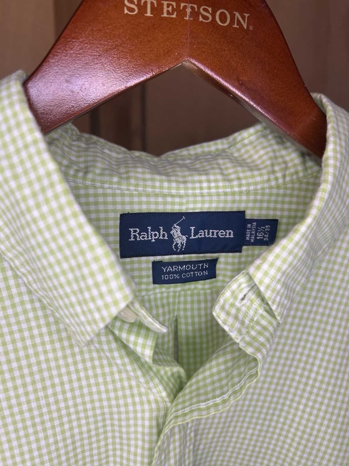 Ralph Lauren Men’s Blake Button Down/green and white gingham check /Size:L