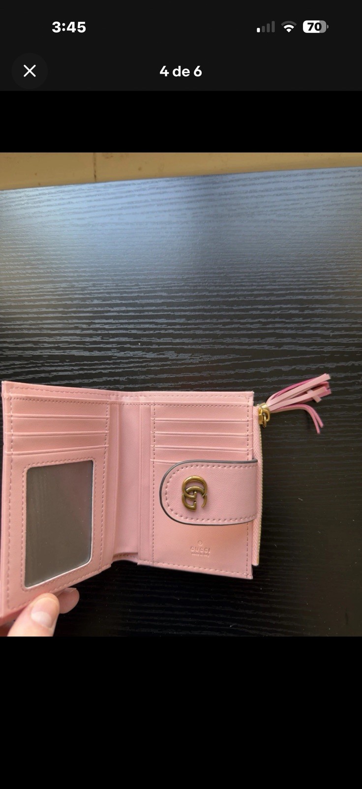 Gucci Pink Quilted Logo Zip Wallet Tassel Credit Card Folding Women