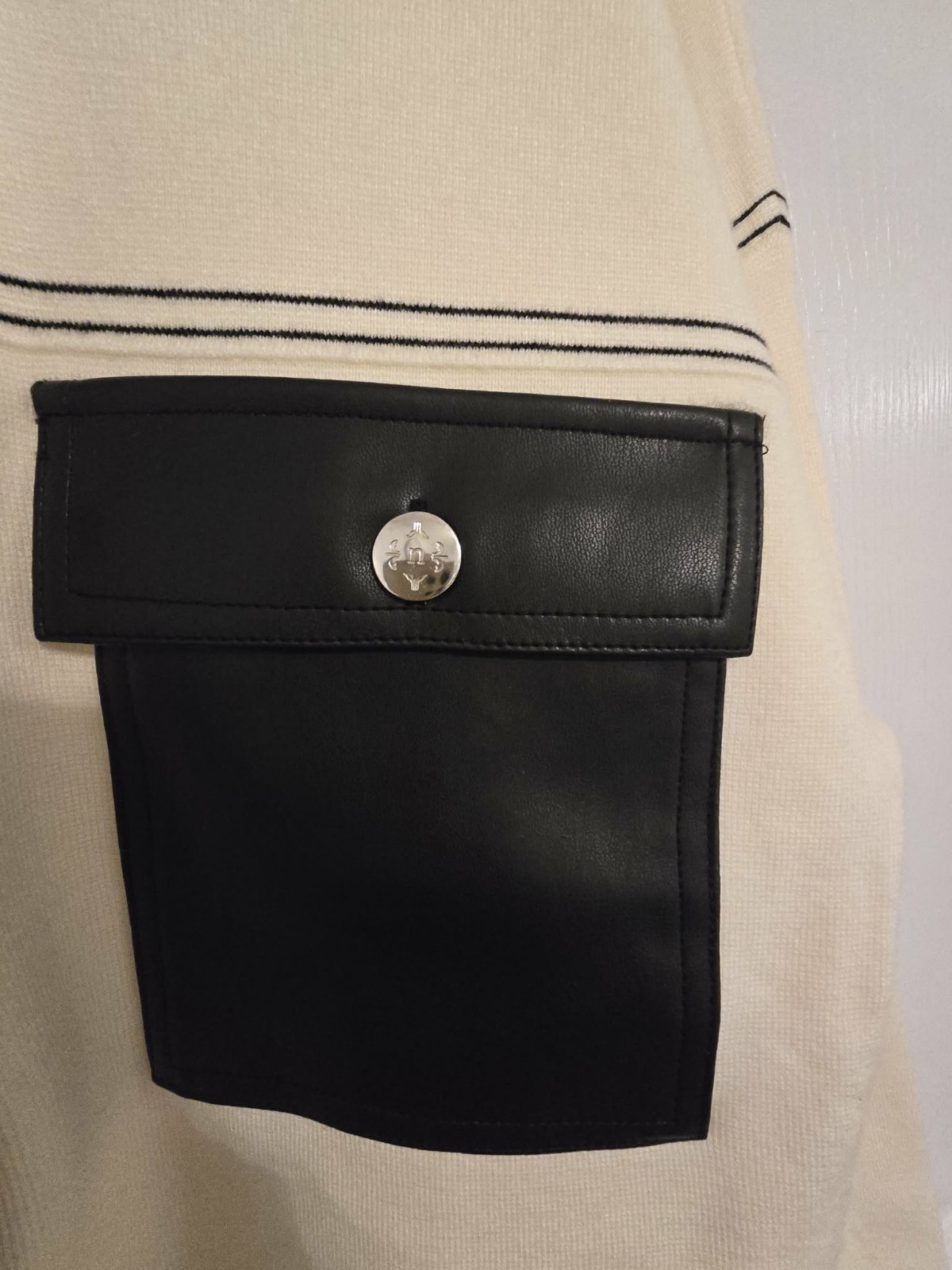Nanette Lepore Ivory/Black Button-Front Short Striped Jacket w/ Pockets M