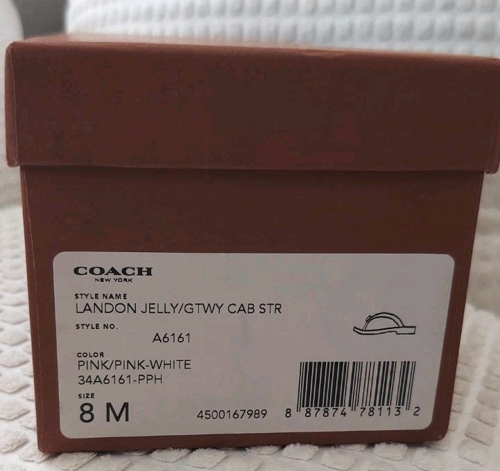 Coach Landon Jelly Flip Flop Pink Stripe 8M With Box