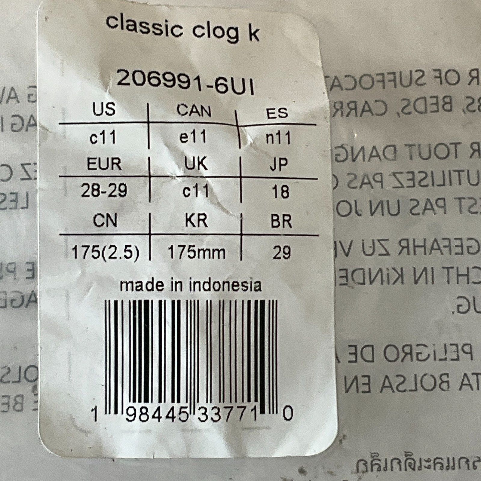 Crocs Classic Clogs Kids Size C11 Pink