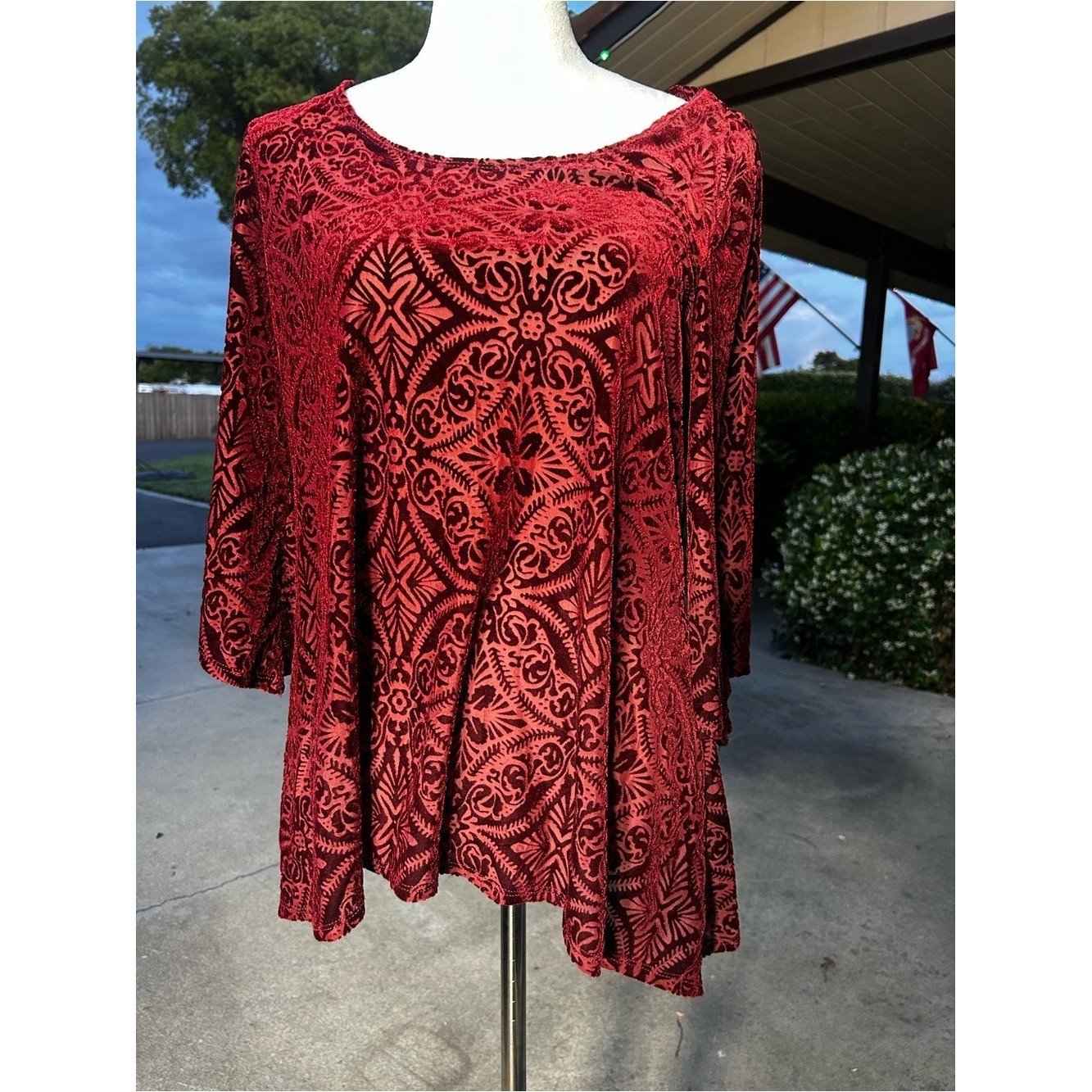 Brittany black Y2K asymmetrical hem velvet burnout tunic
