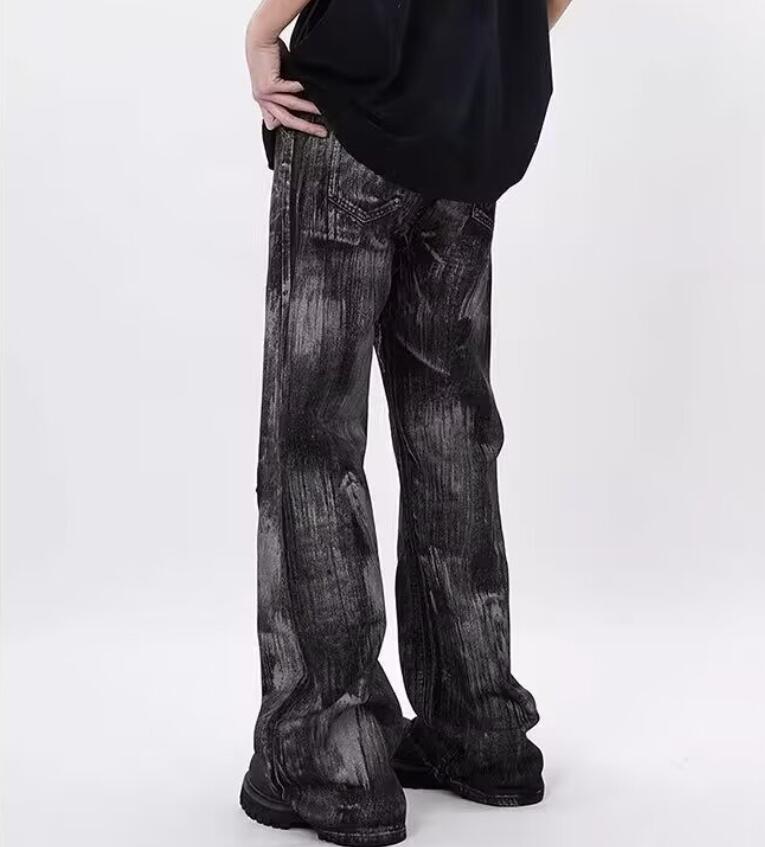 Men’s Black Denim Jeans Straight Leg Casual Zipper Pants Trousers Punk Hip Hop