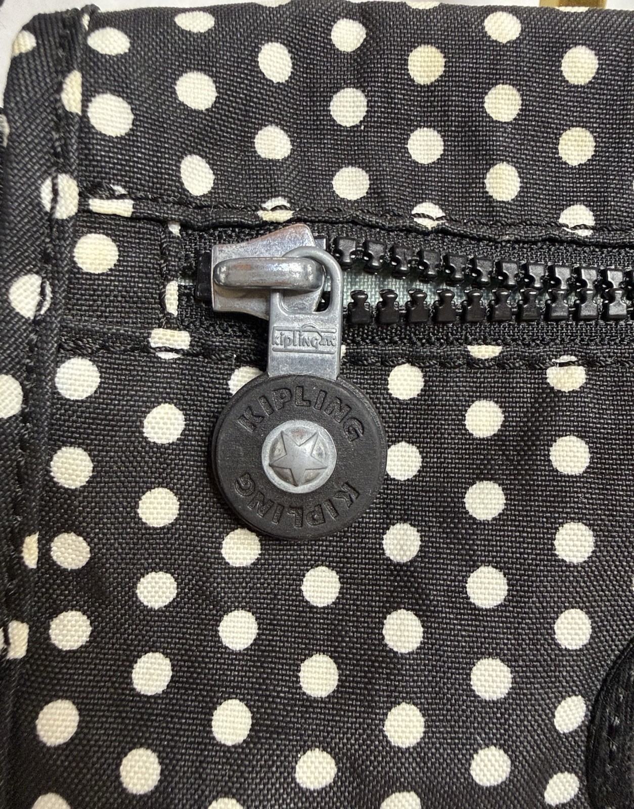 Kipling Sabian Mini Crossbody Bag – Black & White Polka Dot Nylon Shoulder Bag