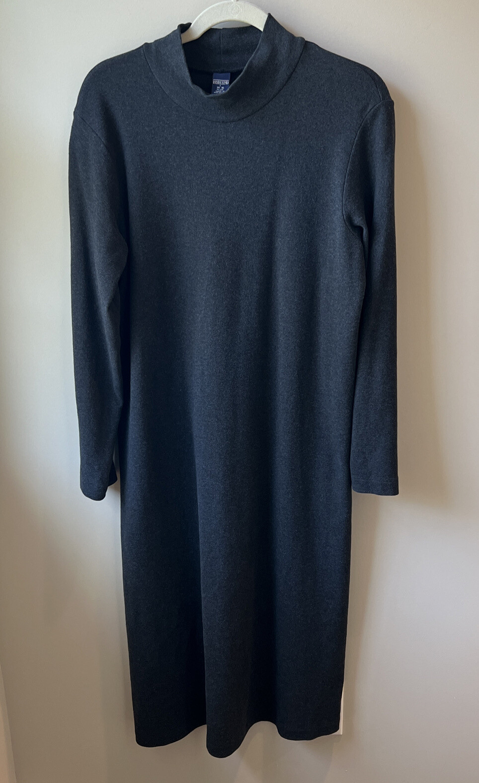 Land’s End Black 100% Cotton Baumwolle Sweater Dress Large 14-16 Petite