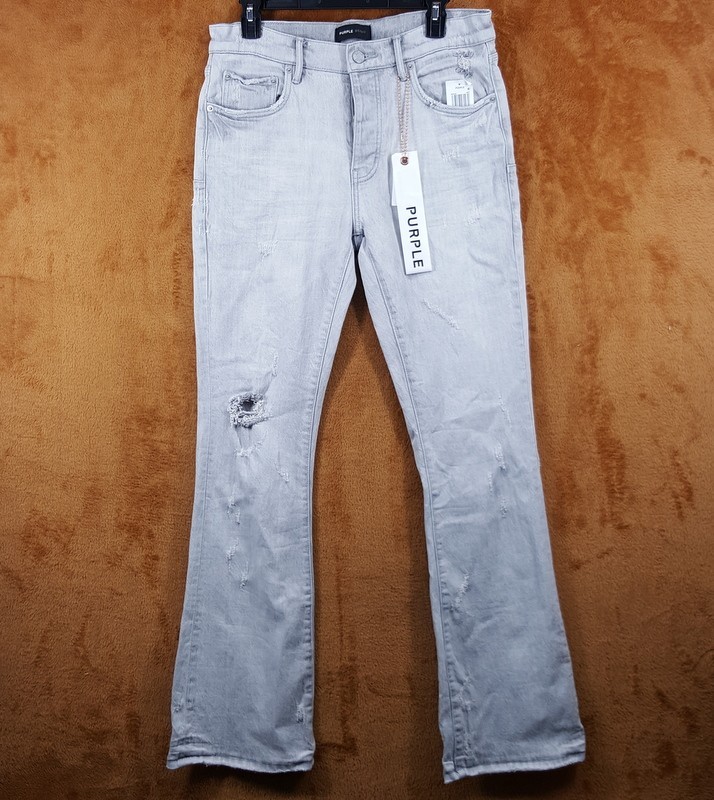 PURPLE BRAND Mens Jeans Size 31 Light Grey Wash Flare Leg Slim Fit P004 $320