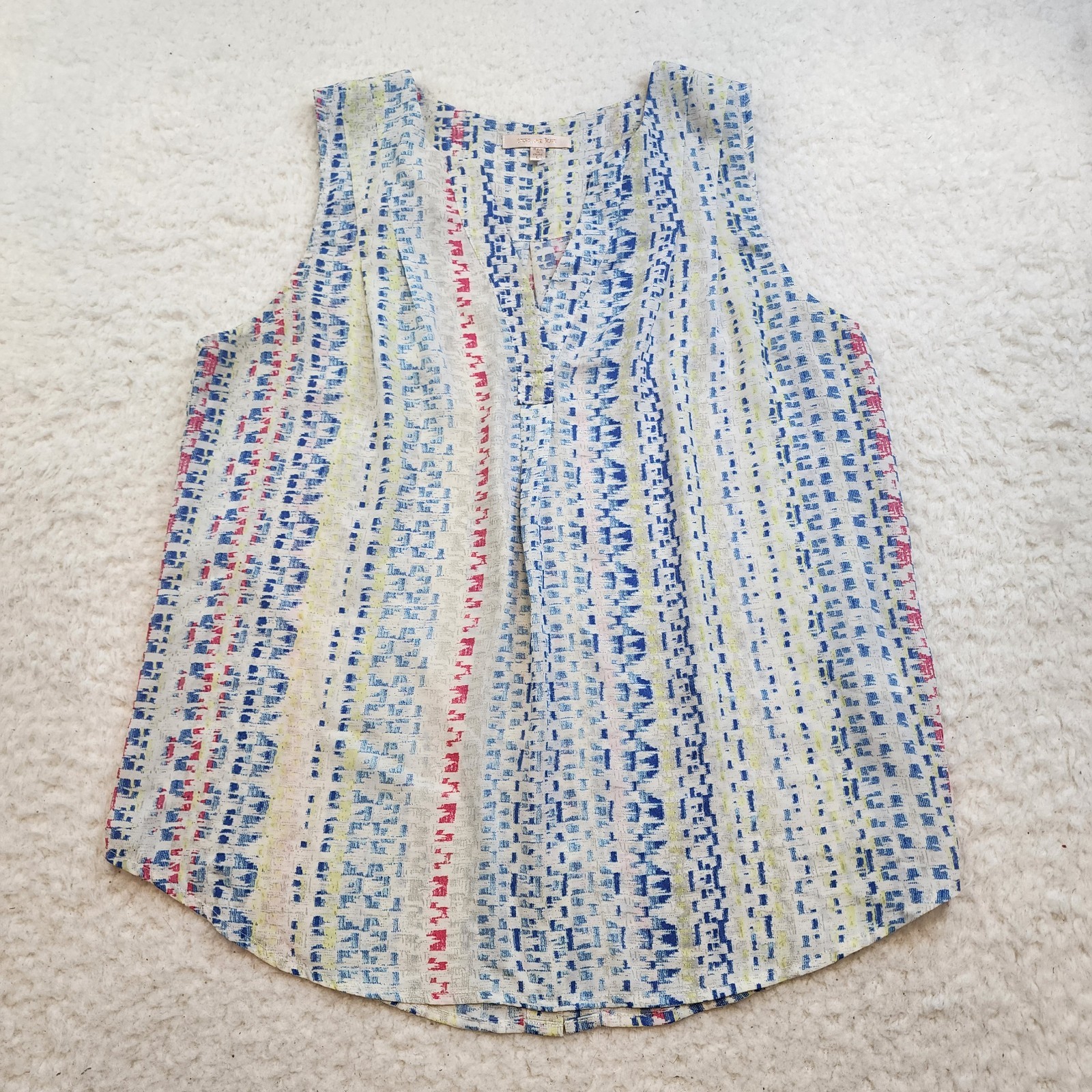 Skies Are Blue Semi Sheer Sleeveless Tank Top L Vneck Colorfull Summer Loose