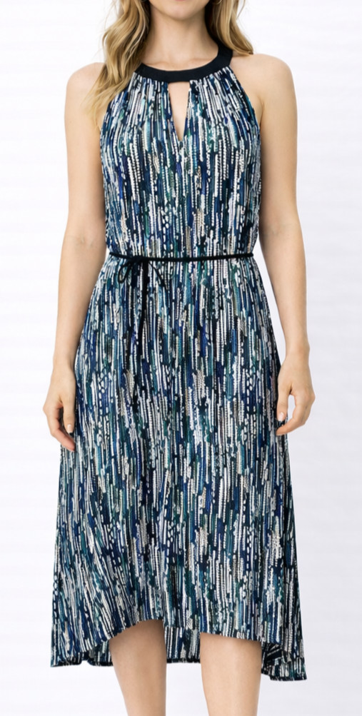 Ella Moss Resort Chic Boho Halter Midi Dress Keyhole Embroidered Stripe M $248