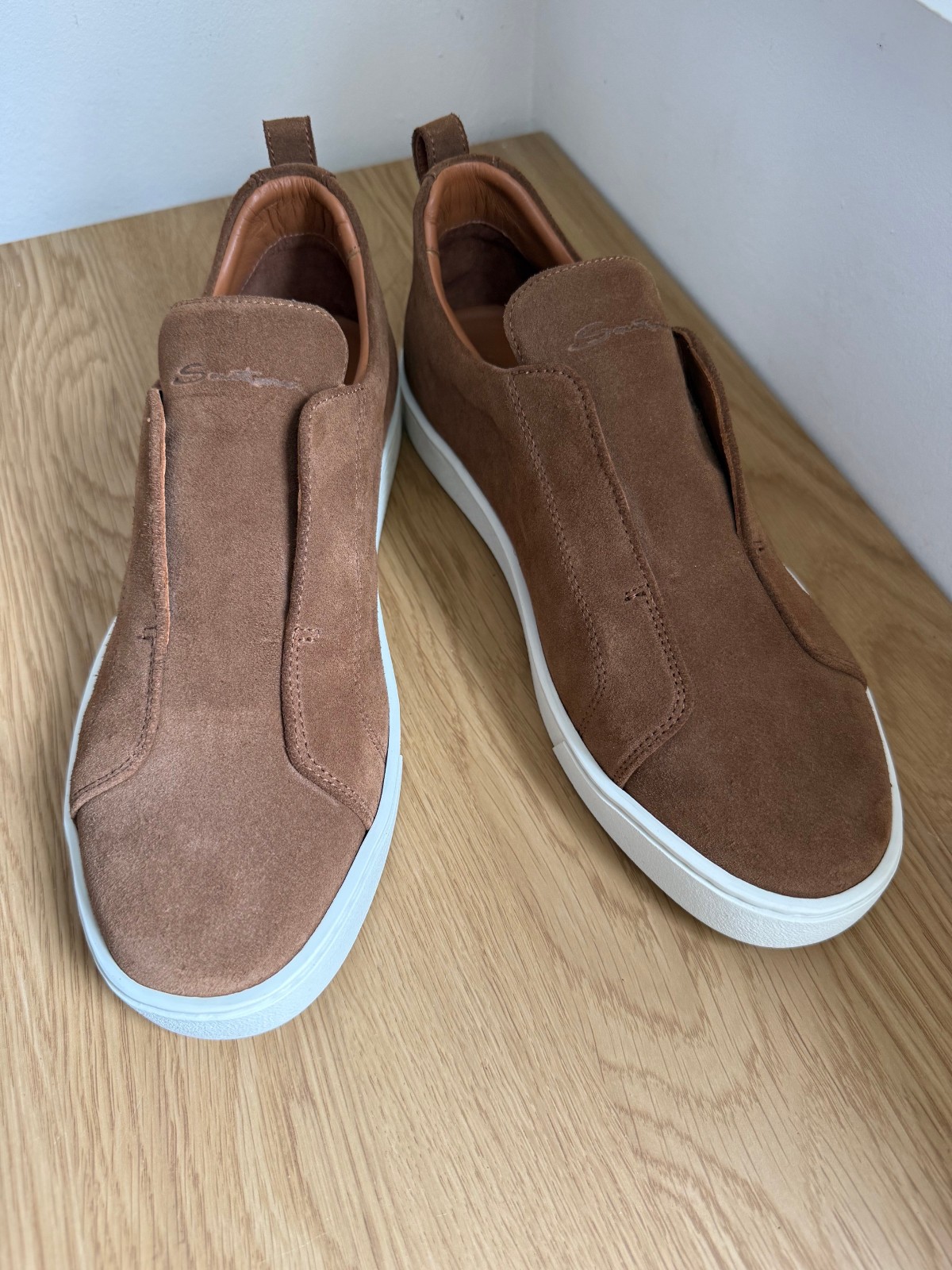 Santoni slip on brown suede sneakers/leather shoes/made in Italy / 43EU/10US/9UK