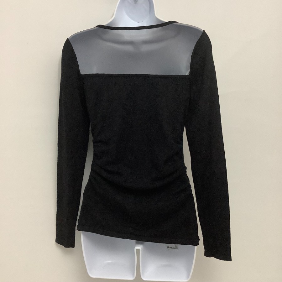 Coast Black Long Sleeve Mesh Detail Top Size XS 24 in Length 15 Inch Pit to Pit