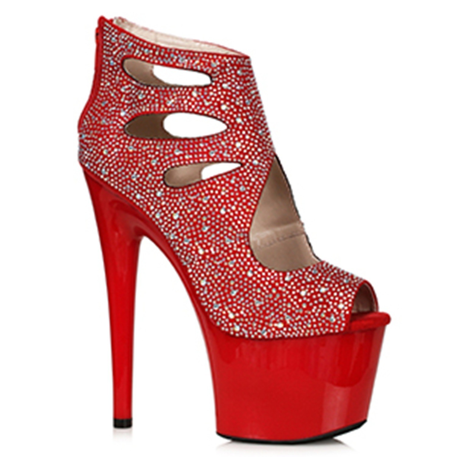 7″ MICROFIBER RED PLATFORM SHOE w/RHINESTONES WOMEN’S Sz 7 8 9 10 11 12