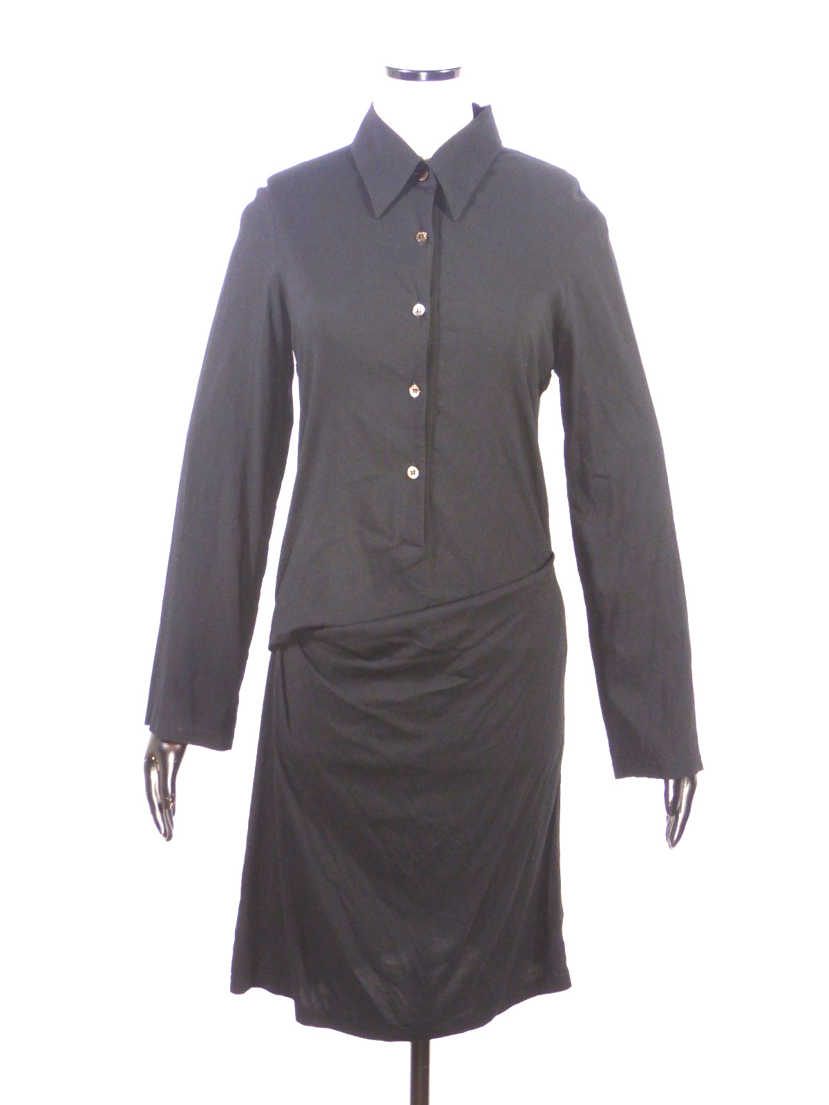 Ann Demeulemeester hip drape black long sleeve rayon shirtdress Size 38
