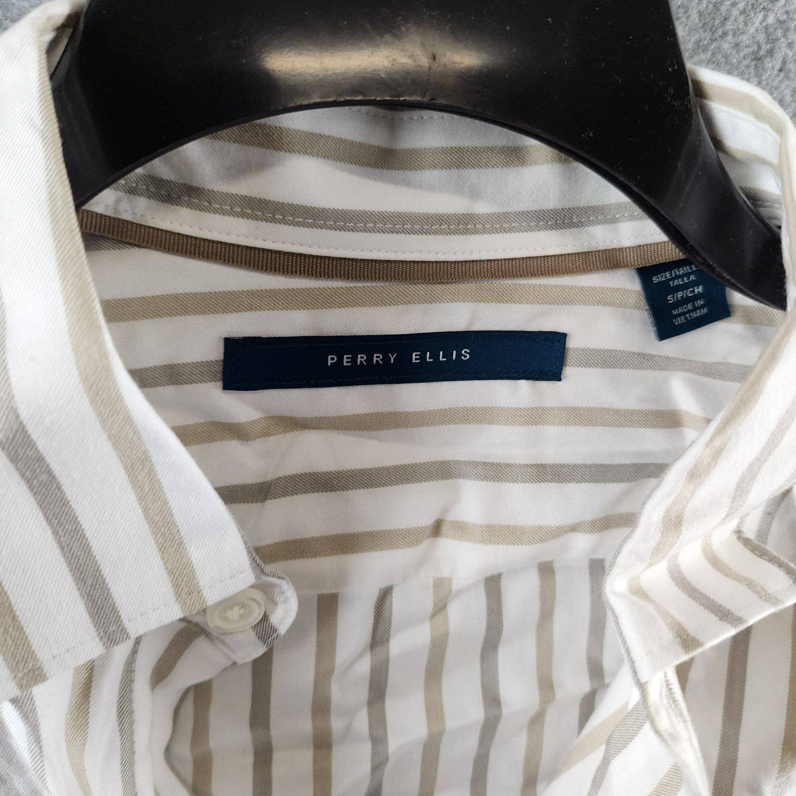 Perry Ellis Long Sleeve Button-Front Yarn Dyed Striped Shirt Men’s S White Multi