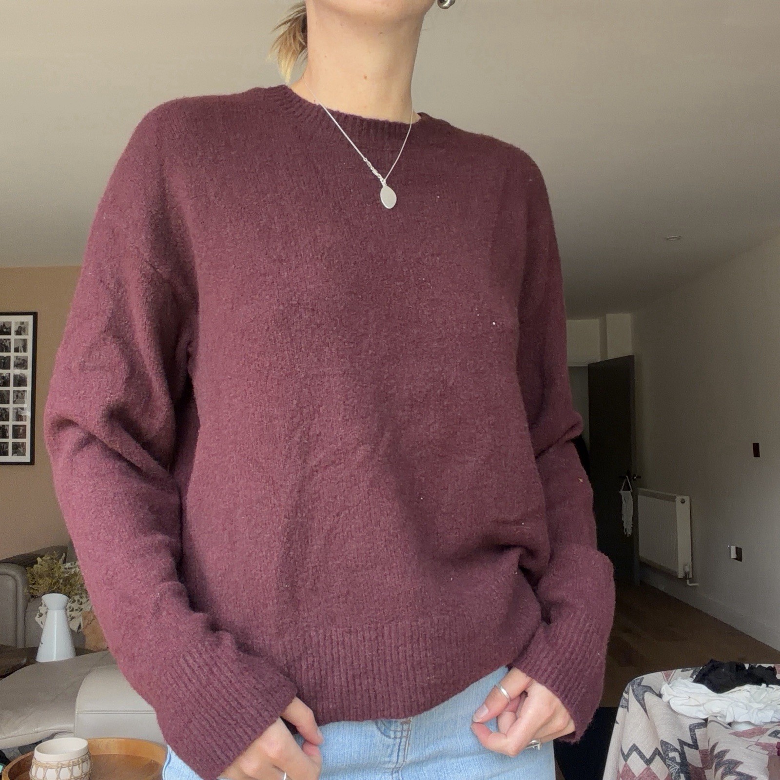 SUPRE RED BURGANDY KNITTED LONG SLEEVE PULLOVER SWEATER JUMPER KNIT Size XS