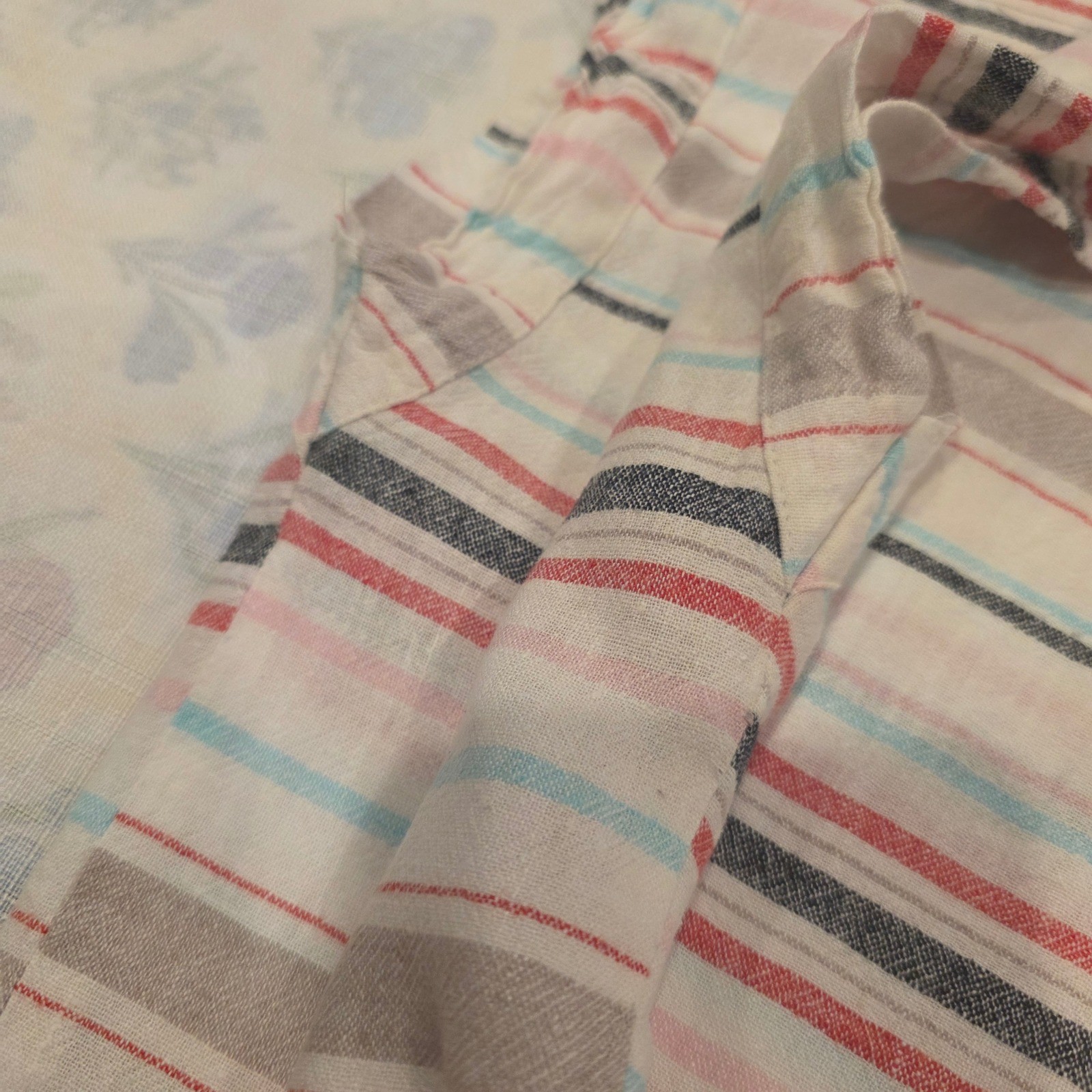 Lagenlook Weatherproof Wmns Large Linen Blnd Stripd Tie Front Shirt Multi-Color