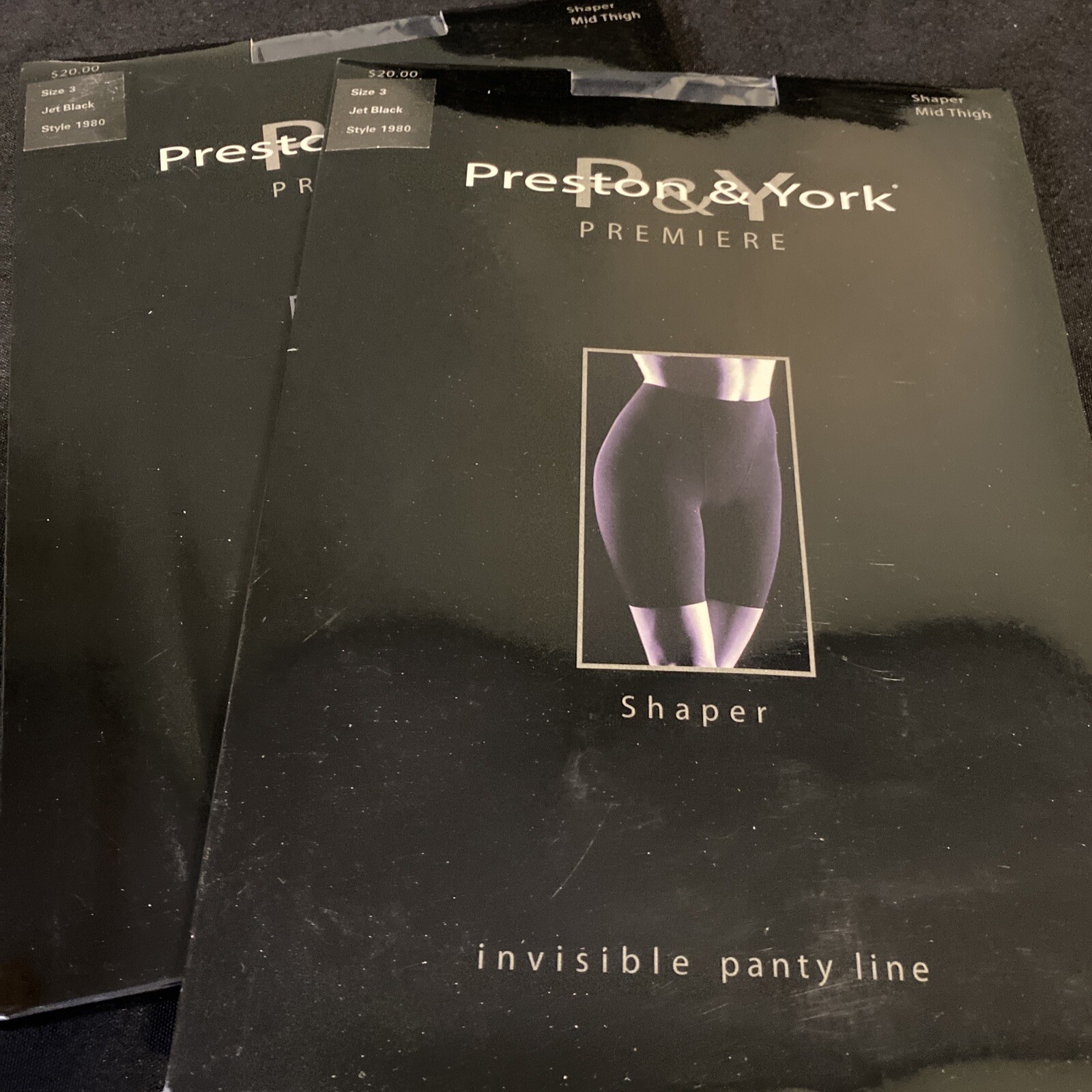 TWO Pairs of Preston & York PREMIERE Shaper Mid Thigh Length- SIZE 3 JET BLACK