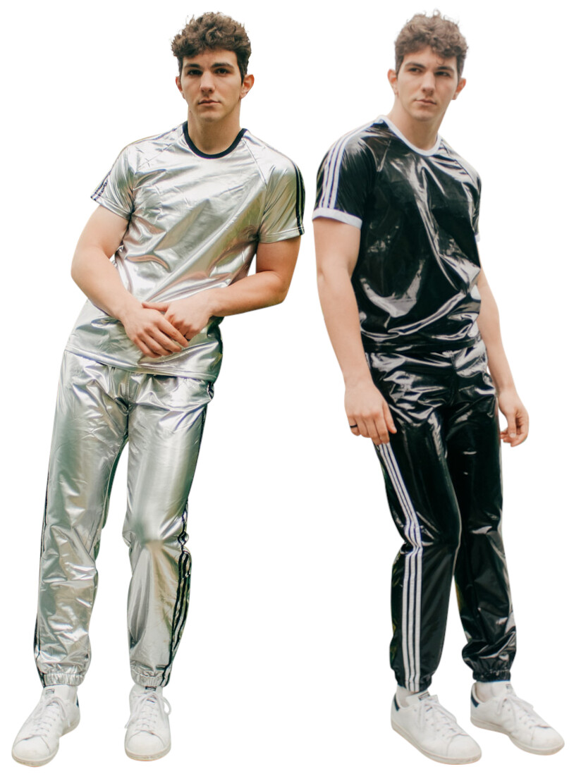 Bruno Shiny PVC Vinyl PU Leather Plastic 3-Stripe Wind Pants NEW