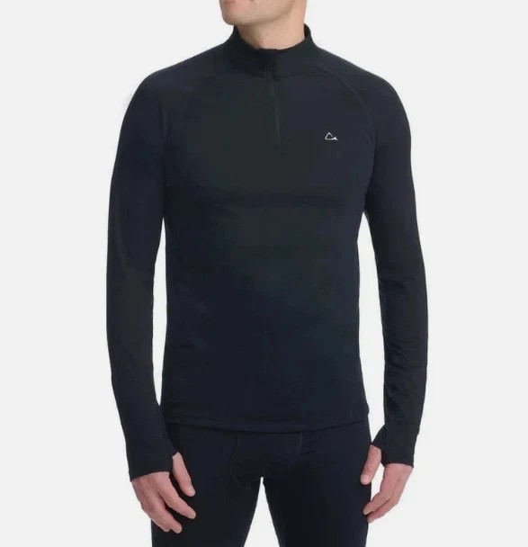 Paradox Men’s 1/4 Zip Merino Blend Performance Base Layer Top, Black, Size L